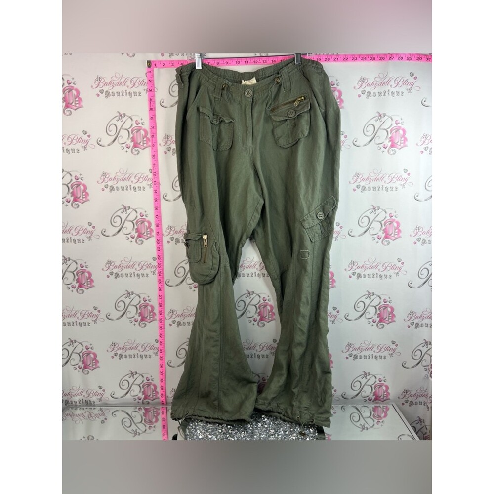 MXM cargo pants military green pockets Olive Green Boot-Cut Cargo Pants